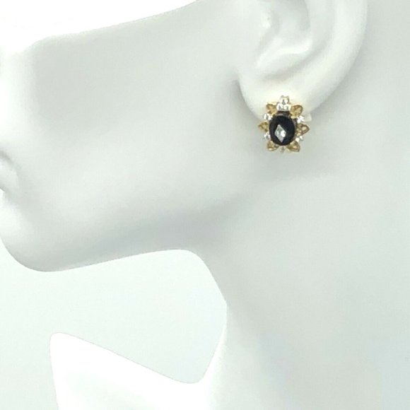 Earrings Vintage 1970s Black, Gold & Crystal Petite 5/8" Stud Pierced NWT NOS - Picture 2 of 5